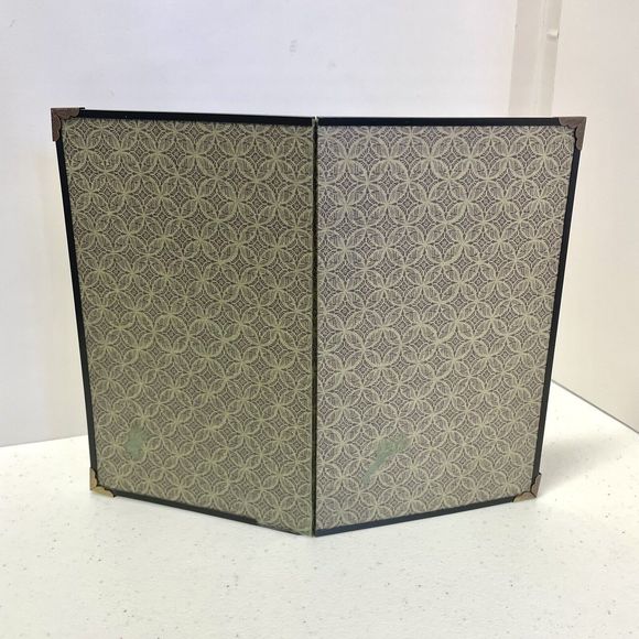 Japanese Folding Screen Flower Cart Painting 2-panel With Gold Fabric Trim 10x8 - Picture 7 of 8